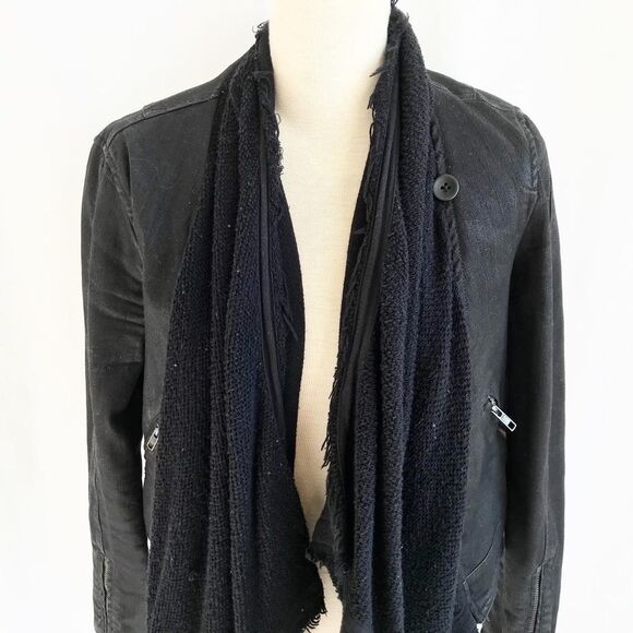 Free People black drape knit front denim jacket VGUC size 0 - Picture 11 of 16